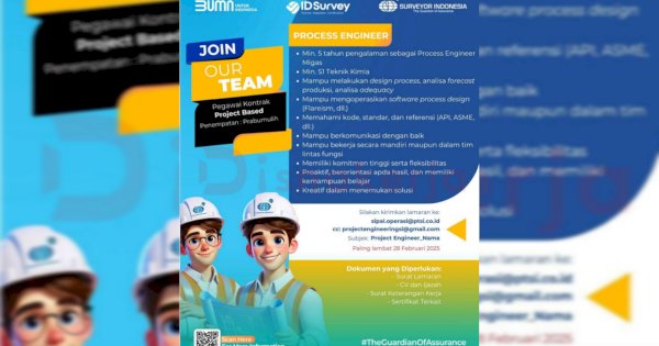 Lowongan Kerja Process Engineer BUMN, Kirim CV Sebelum 28 Februari!