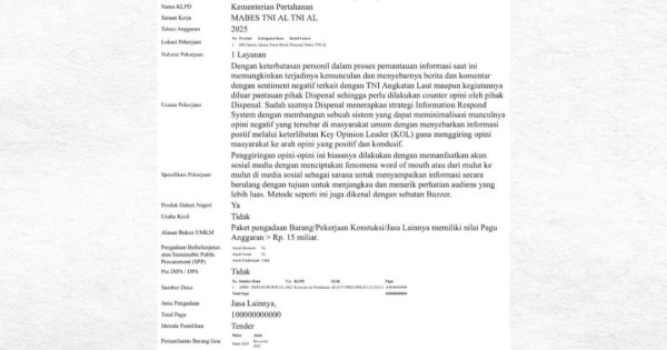 Viral di Medsos, TNI AL Keluarkan Anggaran Fantastis 100 Milliar untuk Buzzer