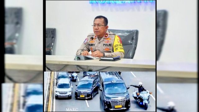 Direktur Penegakan Hukum (Dirgakkum) Korlantas Polri, Brigjen Pol. Raden Slamet Santoso (atas), aksi viral Patwal mobil dinas RI 36 dengan gestur menunjuk ke Taksi Alphard ||kolaseby_harian.news
