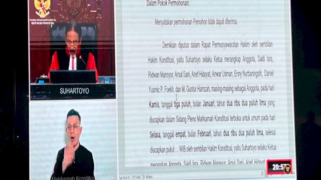 Kutipan pembacaan sidang putusan MK atas Sengketa Pilkada Sulsel. Foto: dok HN