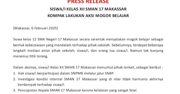 Murid SMAN 17 Makassar Mogok Sekolah, Kadisdik Sulsel Belum Respons