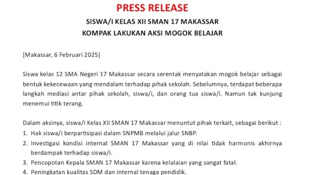 Pernyataan mogok belajar dari siswa SMAN 17 Makassar. Pict; dok
