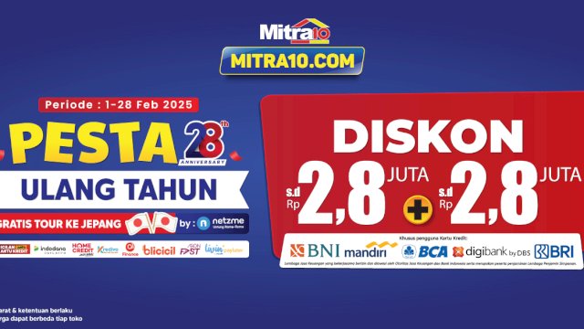 Promo Spesial Anniversary Mitra10 ke-28, Diskon &amp; Cashback Hingga Rp 2,8 Juta, Buruan Cek!