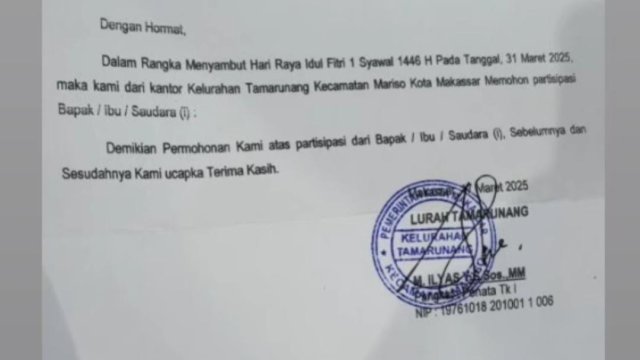 Surat permintaan bantuan Idulfitri yang viral di medoso. Foto: ist