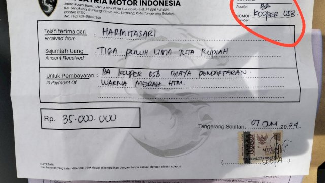Invoice tnda jadi pembelian mobil listri PT Satria Motor Indonesia. Foto: ist/dok