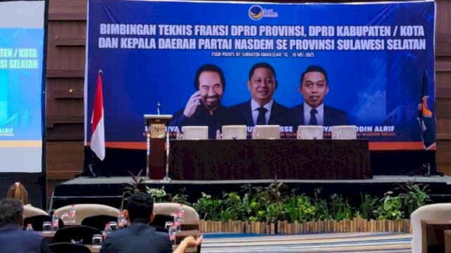 Suasana forum bimbingan teknis DPW Partai Nasdem di Kota Makassar, Jumat (16/5/2025).