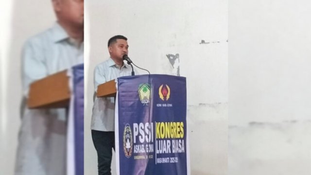 Yanuar Iswandy memberikan sambutan perdana usai terpilih, membawa visi Gowa tembus Liga 2 ||doc_yusrizal@harian.news