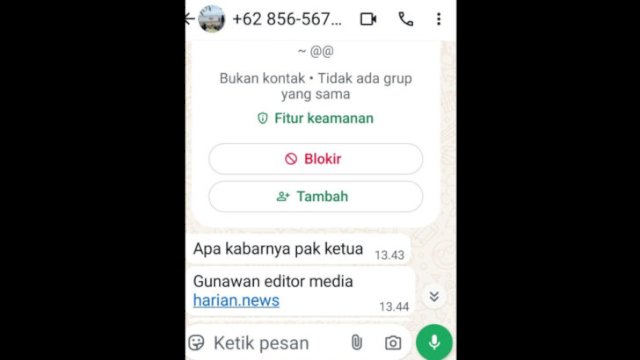 Oknum mengaku eitor harian.news, nyaris menipu Ketua Hanura Sulsel ||tangkaplayar