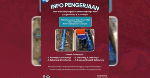 PDAM Makassar Lakukan Perbaikan Pompa Inline di Pannampu, Warga Diimbau Siapkan Antisipasi Air