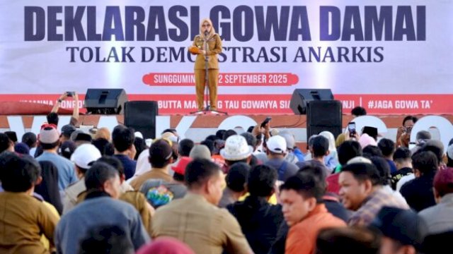 Bupati Gowa Husniah Talenrang saat menyampaikan ajakan menjaga keamanan ||handover 