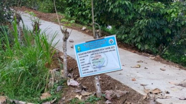 Jalan rabat beton di Desa Massaile yang hasil pekerjaannya tampak tipis dan tidak rata ||irman@harian.news 