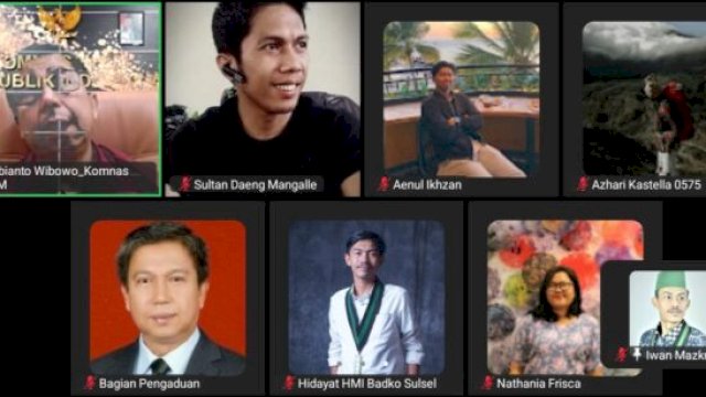 Foto peserta audiens virtual: "Diskusi strategis antara HMI Sulsel dan Komnas HAM RI tentang penguatan HAM di Indonesia. ||ist