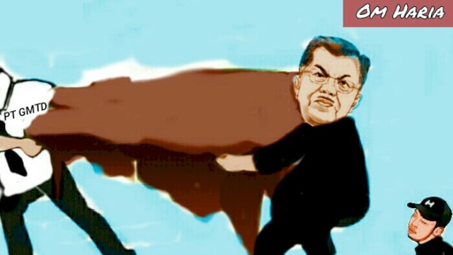 Karikatur sengketa lahan Jusuf Kalla dan PT GMTD (Dodi/harian.news) 