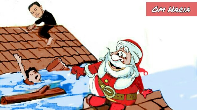 Karikatur perayaan Natal di tengah bencana banjir (Dodi/harian.news) 