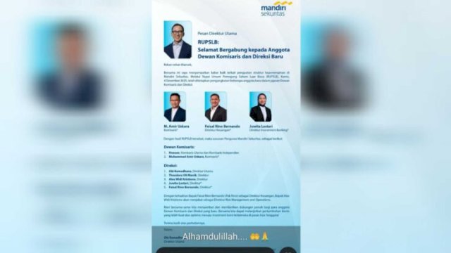 Amir Uskara terpilih sebagai Komisaris di Mandiri Sekuritas ||tangkaplayarWhatsApp_yoz@harian.news