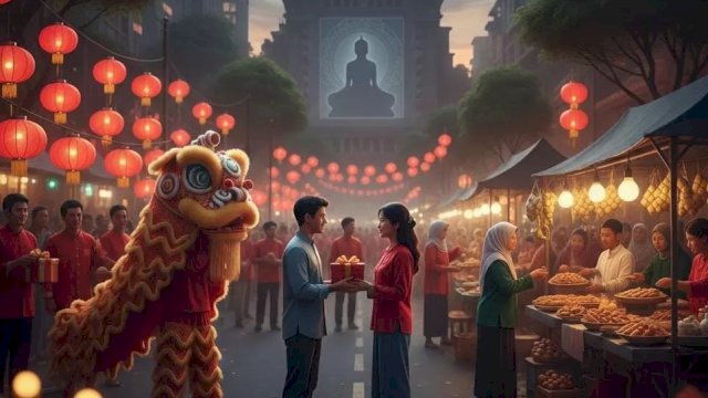 Empat momen dalam kalender: Valentine, Imlek, Nyepi, dan Ramadan, mengajarkan tentang cinta, harapan, keheningan, dan pengendalian diri ||ai