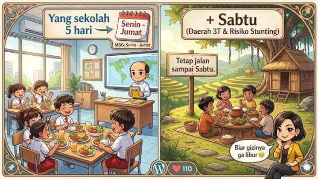 Kebijakan Baru MBG: 5 Hari untuk Umum, 6 Hari untuk Daerah 3T ||ilustrasi_nanobananaAI@harian.news 