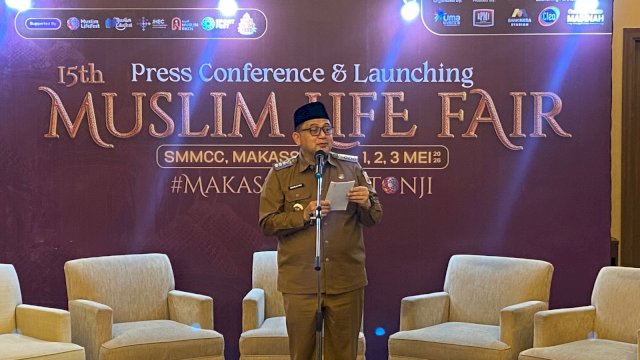 Walikota Makassar Munafri Arifuddin saat menghadiri Press Conference Muslim LifeFair di Lantai 12 Gendung Bank Mega Makassar. (Foto: Gita/HN)