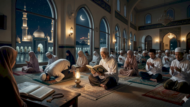 Ilustrasi malam lailatul qadar. (Foto: Gemini/HN)
