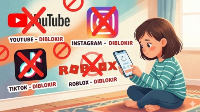 PP Tunas resmi berlaku 28 Maret 2026. Anak di bawah 16 tahun diblokir dari YouTube, TikTok, Instagram, hingga Roblox ||nanobanana@harian.news 