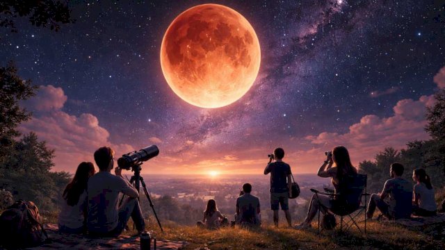 Gerhana bulan total atau Blood Moon akan terjadi pada 3 Maret 2026. Simak waktu terbaik, fase-fase gerhana, dan tips mengamati fenomena langit ini di Indonesia ||qwenAI_harian.news 