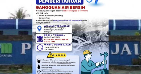 Gangguan Air Bersih Akibat Kebocoran Pipa, Sejumlah Wilayah di Sinjai Terdampak