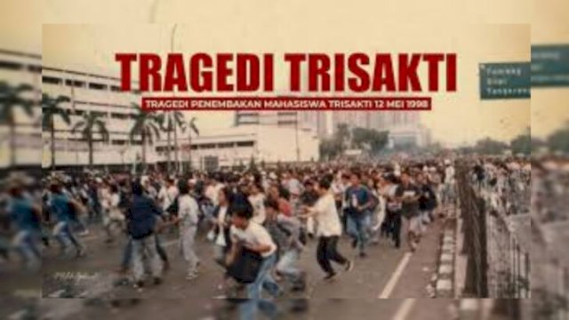 Pada 12 Mei 1998, empat mahasiswa Universitas Trisakti&mdash;Elang Mulia Lesmana, Heri Hertanto, Hafidin Royan, dan Hendriawan Sie&mdash;tewas tertembak dalam demonstrasi menuntut reformasi. (tangkaplayar_YouTube@Matahatipemuda)