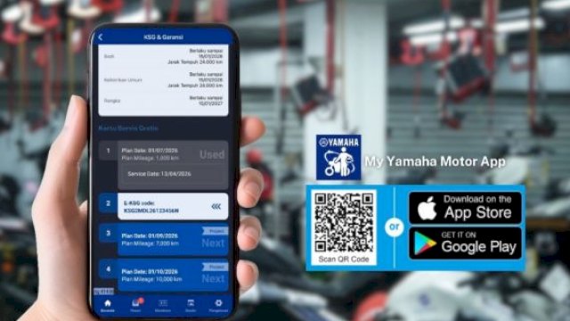 Fitur kupon Electronic Kartu Servis Gratis (E-KSG) yang terintegrasi dalam aplikasi My Yamaha Motor. (Dok. SJAM)