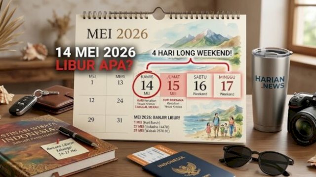 Long Weekend 14-17 Mei 2026: Libur Kenaikan Yesus + Cuti Bersama 4 Hari (ilutrsasi _midjourneyAI@harian.news)