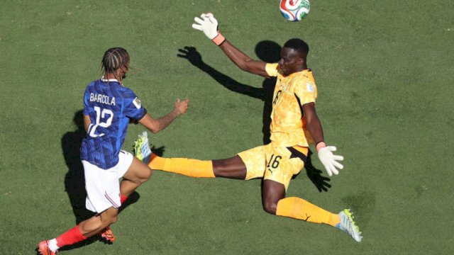 Bradley Barcola mencetak gol kedua Prancis pada menit ke-82 melalui umpan matang Adrien Rabiot. || (tangkaplayar_X@CGTNSportsScene)