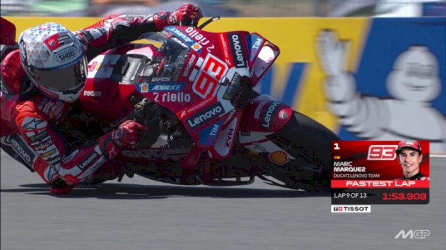 Marc Marquez meliuk di tikungan Sirkuit Brno, Republik Ceko, Jumat (19/6/2026). Meski terjatuh di akhir sesi FP1, ia tetap mencatatkan waktu tercepat dan memberikan sinyal kuat kepada para rivalnya di MotoGP Ceko 2026 || (X@motto_motogp)