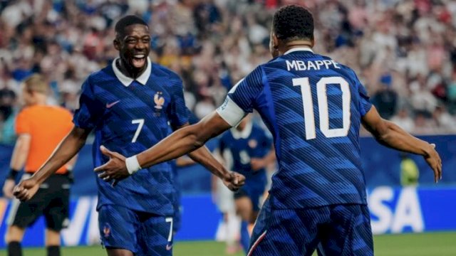 Kylian Mbappe mencetak dua gol untuk membawa Timnas Prancis mengalahkan Irak 3-0 di Lincoln Financial Field, Philadelphia, Senin (22/6/2026). (X@futebol_info))