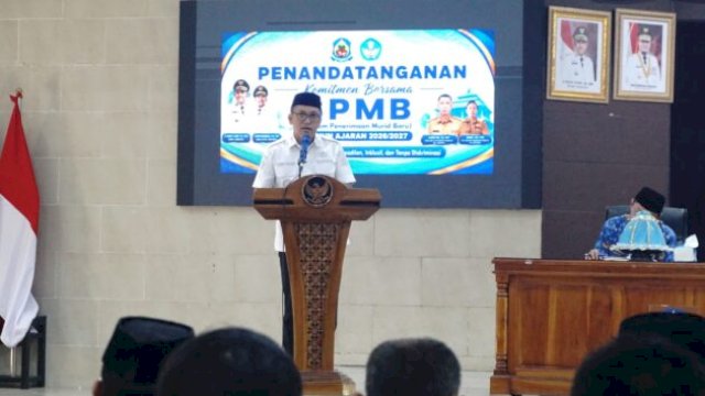 Sosialisasi Juknis dan Peluncuran Aplikasi SPMB Tahun Ajaran 2026/2027 di Ruang Pola Kantor Bupati Jeneponto, Kamis (4/6/2026). (HO_diskominfospjeneponto/aswin@harian.news)