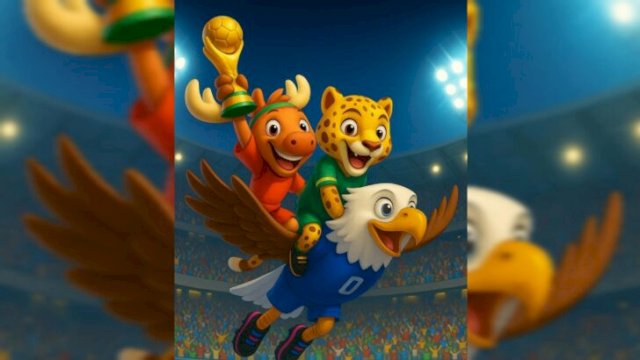 maskot Piala Dunia 2026: Maple (Kanada), Zayu (Meksiko), Clutch (AS) || (X@MZCmascots)