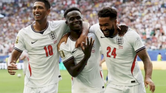Bukayo Saka merayakan hattrick saat Inggris mengalahkan Prancis 6-4 pada perebutan peringkat ketiga Piala Dunia 2026 ||(foto_X@AftvBelgium)