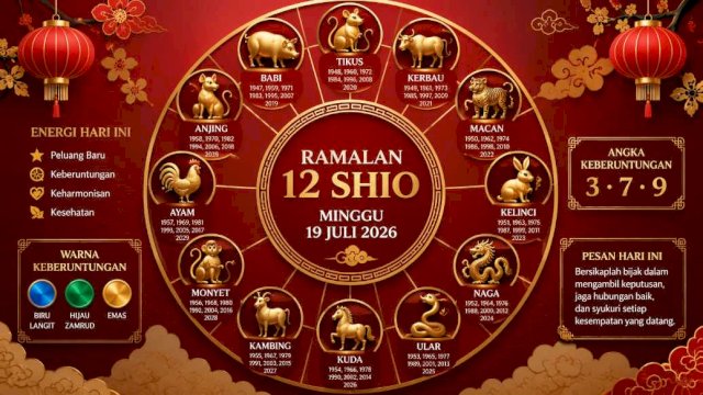 Ramalan Shio hari ini 19 Juli 2026: cek jeberuntungan 12 Shio ||(AI@harian.news) 