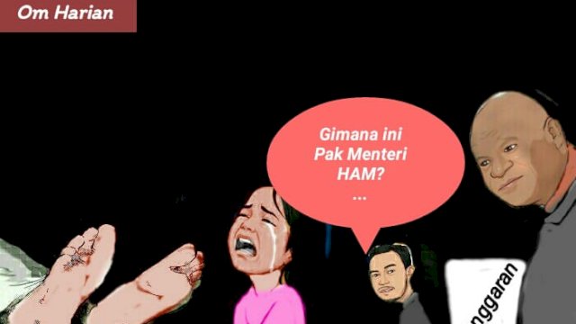 Karikatur anak perempuan menangisi ayahnya yang tewas (Dodi/harian.news) 