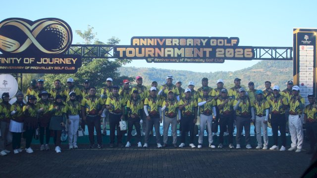 Para pegolf yang mengukuti Infinity of Journey Golf Anniversary Tournament 2026 yang digelar di Padivalley Golf Club, Kabupaten Gowa. (Dok. Gita/HN)