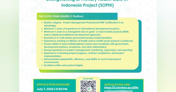 Buruan Daftar! Lowongan Team Leader Kemenkes Ditutup 7 Juli