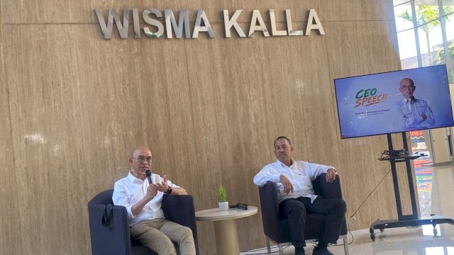 CEO Kalla Translog, Andi Muhammad Gunawan dan CEO Kalla Lines, Muhammad Naim saat menghadiri jumpa pers di Wisma Kalla Lantai 1. (Dok. Gita/HN)