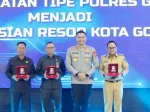 Bersama Forkopimda, Wabup Gowa Hadiri Pengukuhan Peningkatan Status Polresta Gowa