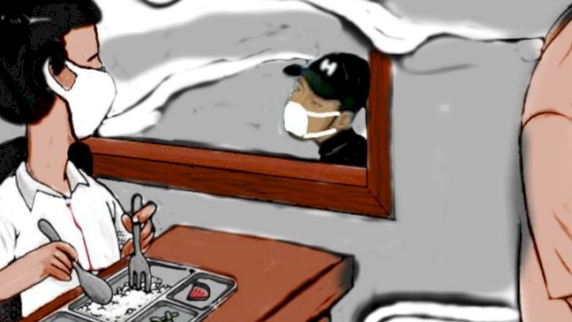 Karikatur kebijakan tidak meliburkan sekolah saat kabut asap melanda (Dodi/harian.news) 