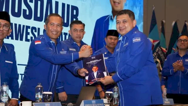 Musdalub DPD Partai Demokrat Sulsel di Hotel Claro Makassar, Jumat malam (23/10/2026). Menetapkan aklamasi kepada Munafri Arifuddin sebagai ketua DPD Partai Demokrat Sulawesi Selatan. Foto Harian.News/HO-Demokrat Sulsel